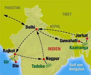 Karte für unsere Nordindien Rundreise